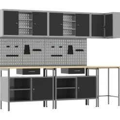 vidaXL Werkkast set met lade met plank met slot 10 pcs Zwart en Grijs