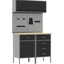vidaXL Werkkast set met lade met plank met opslag met slot 5 pcs Zwart
