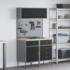 vidaXL Werkkast set met lade met plank met opslag met slot 5 pcs Zwart