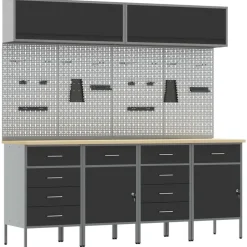 vidaXL Werkkast set met lade met opslag met slot 10 pcs Zwart