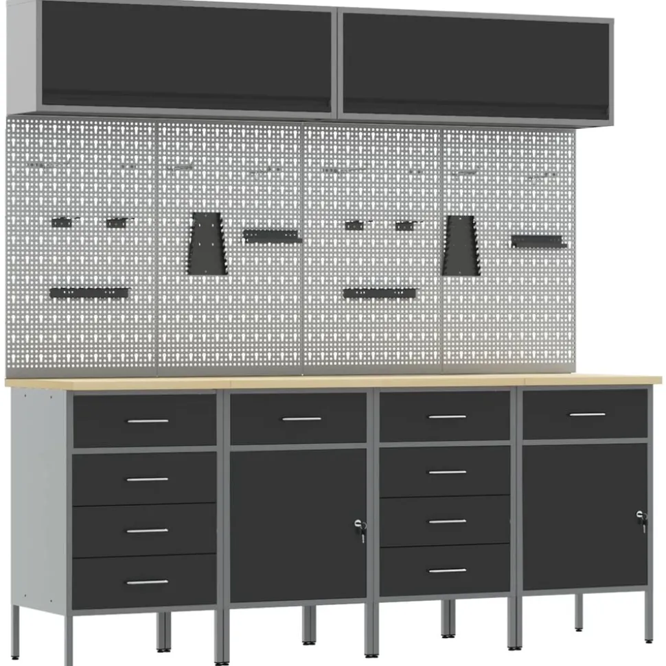 vidaXL Werkkast set met lade met opslag met slot 10 pcs Zwart