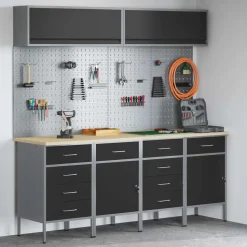 vidaXL Werkkast set met lade met opslag met slot 10 pcs Zwart