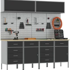 vidaXL Werkkast set met lade met opslag met slot 10 pcs Zwart