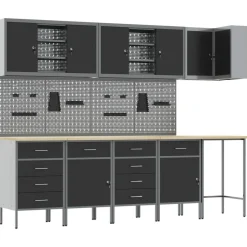 vidaXL Werkkast set met lade met plank met slot 12 pcs Zwart en Grijs