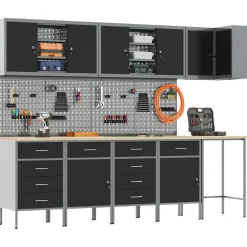 vidaXL Werkkast set met lade met plank met slot 12 pcs Zwart en Grijs