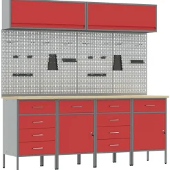 vidaXL Werkkast set met lade met opslag met slot 10 pcs Rood