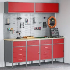 vidaXL Werkkast set met lade met opslag met slot 10 pcs Rood