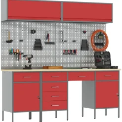 vidaXL Werkkast set met lade met opslag met slot 10 pcs Rood
