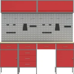 vidaXL Werkkast set met lade met opslag met slot 10 pcs Rood