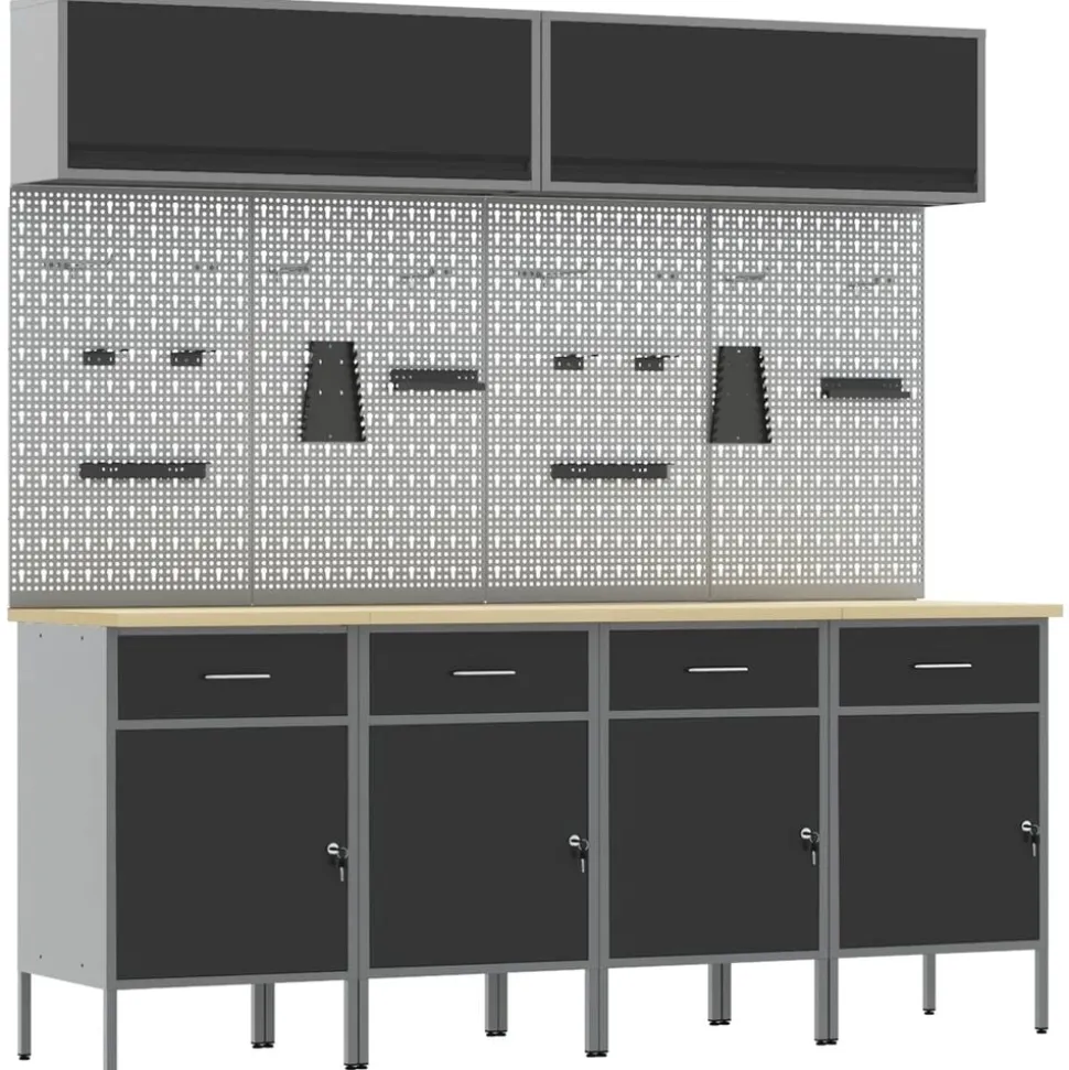 vidaXL Werkkast set met lade met opslag met slot 10 pcs Zwart
