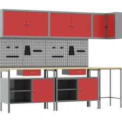 vidaXL Werkkast set met lade met plank met opslag 10 pcs Rood en Grijs