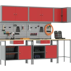 vidaXL Werkkast set met lade met plank met opslag 10 pcs Rood en Grijs