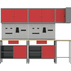 vidaXL Werkkast set met lade met plank met opslag 10 pcs Rood en Grijs