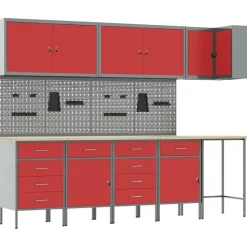 vidaXL Werkkast set met lade met plank met opslag 12 pcs Rood en Grijs