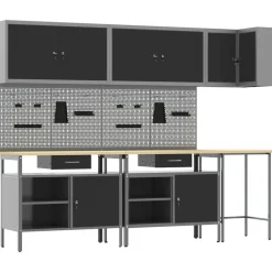 vidaXL Werkkast set met lade met plank met slot 10 pcs Zwart en Grijs