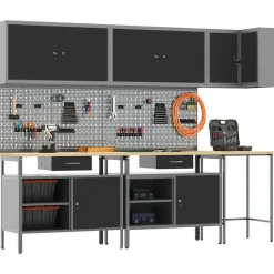 vidaXL Werkkast set met lade met plank met slot 10 pcs Zwart en Grijs