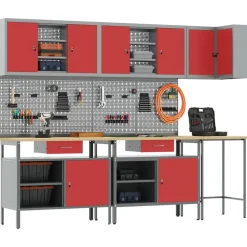 vidaXL Werkkast set met lade met plank met opslag 10 pcs Rood en Grijs