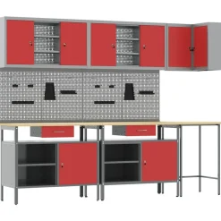 vidaXL Werkkast set met lade met plank met opslag 10 pcs Rood en Grijs