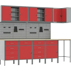 vidaXL Werkkast set met lade met plank met opslag 12 pcs Rood en Grijs