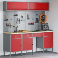 vidaXL Werkkast set met lade met opslag met slot 10 pcs Rood