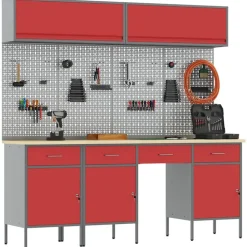 vidaXL Werkkast set met lade met opslag met slot 10 pcs Rood
