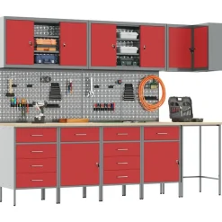 vidaXL Werkkast set met lade met plank met opslag 12 pcs Rood en Grijs