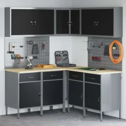 vidaXL Werkkast set met lade met plank met slot 12 pcs Zwart en Grijs