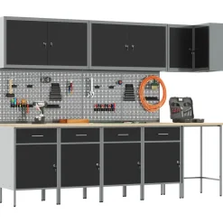vidaXL Werkkast set met lade met plank met slot 12 pcs Zwart en Grijs