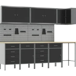 vidaXL Werkkast set met lade met plank met slot 12 pcs Zwart en Grijs