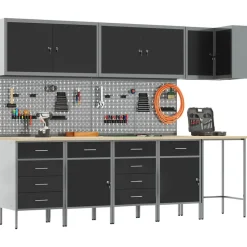 vidaXL Werkkast set met lade met plank met slot 12 pcs Zwart en Grijs