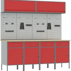vidaXL Werkkast set met lade met opslag met slot 10 pcs Rood