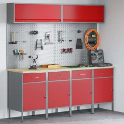 vidaXL Werkkast set met lade met opslag met slot 10 pcs Rood