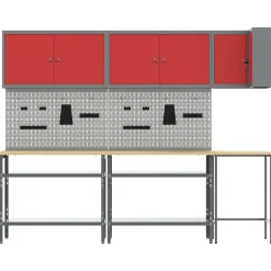 vidaXL Werkkast set met plank met opslag met slot 10 pcs Rood en Grijs