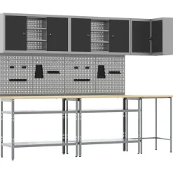 vidaXL Werkkast set met plank met opslag 10 pcs Zwart en Grijs
