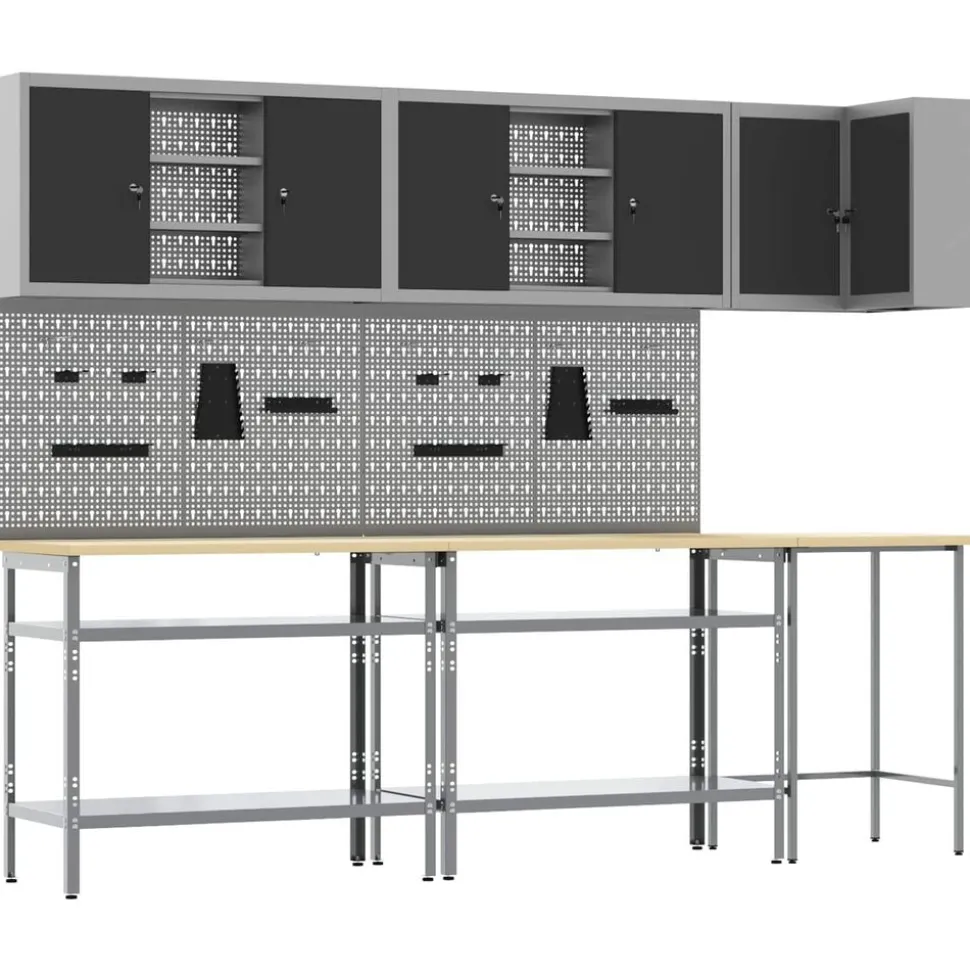 vidaXL Werkkast set met plank met opslag 10 pcs Zwart en Grijs