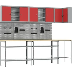 vidaXL Werkkast set met plank met opslag met slot 10 pcs Rood en Grijs