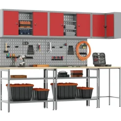 vidaXL Werkkast set met plank met opslag met slot 10 pcs Rood en Grijs