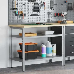 vidaXL Werktafel met plank Grijs 100 x 55 x 85 cm Gepoedercoat staal