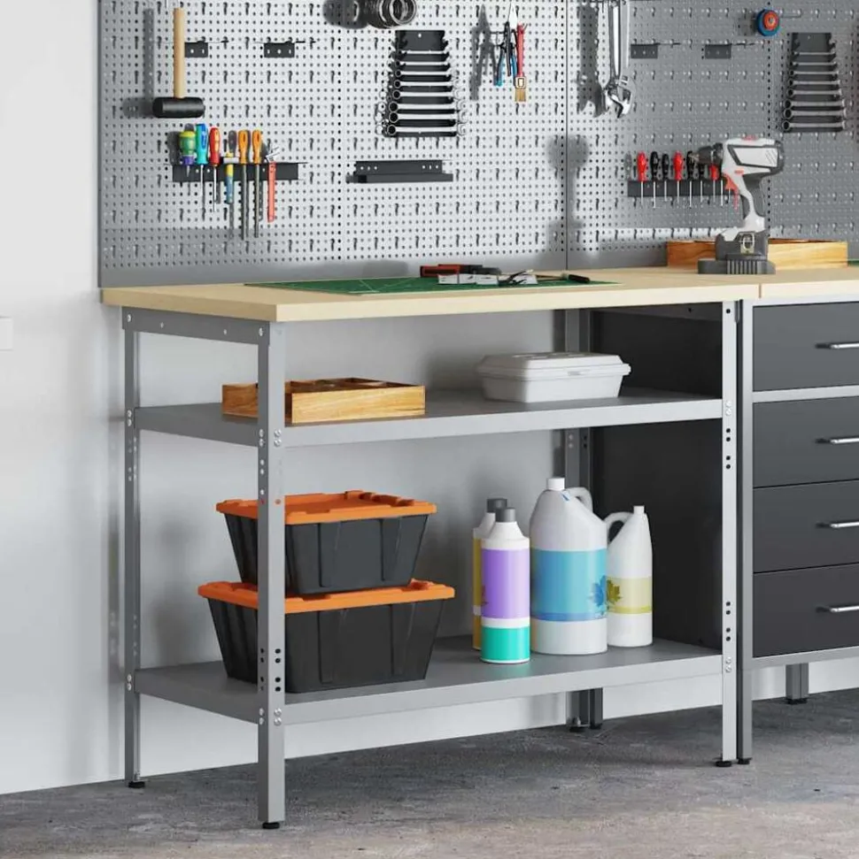vidaXL Werktafel met plank Grijs 100 x 55 x 85 cm Gepoedercoat staal