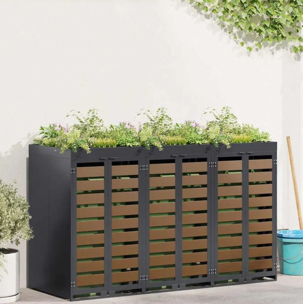 vidaXL Wieltjesbakopslag voor 3 bakken Antraciet 340 x 77.5 x 115.5 cm