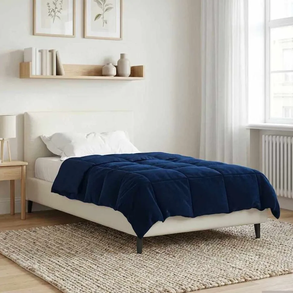 vidaXL Winter Dekbed Gekwilt Donkerblauw 135 x 200 cm Microfiber