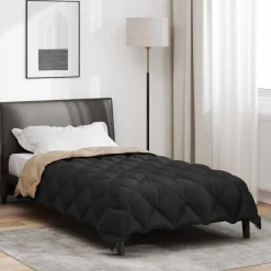 vidaXL Winter Dekbed Zwart en Taupe 135 x 200 cm Microfiber