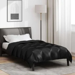 vidaXL Winter Dekbed Zwart 135 x 200 cm Satijn en Microfiber