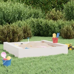 vidaXL Zandbak met bankjes vierkant massief grenenhout wit