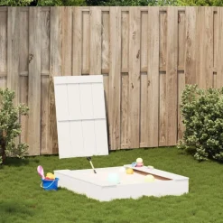 vidaXL Zandbak met deksel 111x111x19,5 cm massief grenenhout wit