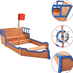 vidaXL Zandbak piratenschip 190x94,5x101 cm vurenhout