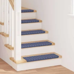 vidaXL Zelfklevende Trapmatten Gestreept 15 pcs Blauw 65 x 21 x 4 cm