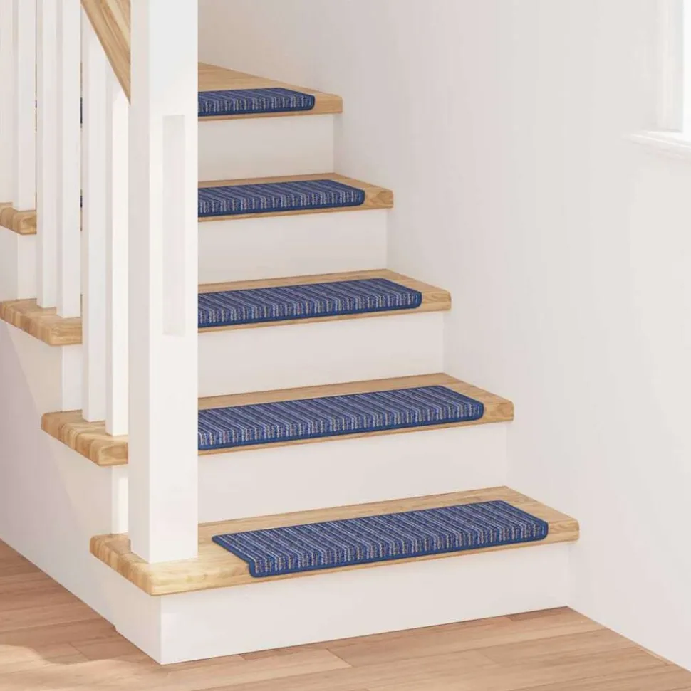 vidaXL Zelfklevende Trapmatten Gestreept 15 pcs Blauw 65 x 21 x 4 cm