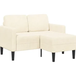 vidaXL 2-zitsbank met ligstoel L-vormig crèmekleurig 125 cm linnen