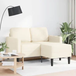 vidaXL 2-zitsbank met ligstoel L-vormig crèmekleurig 125 cm linnen